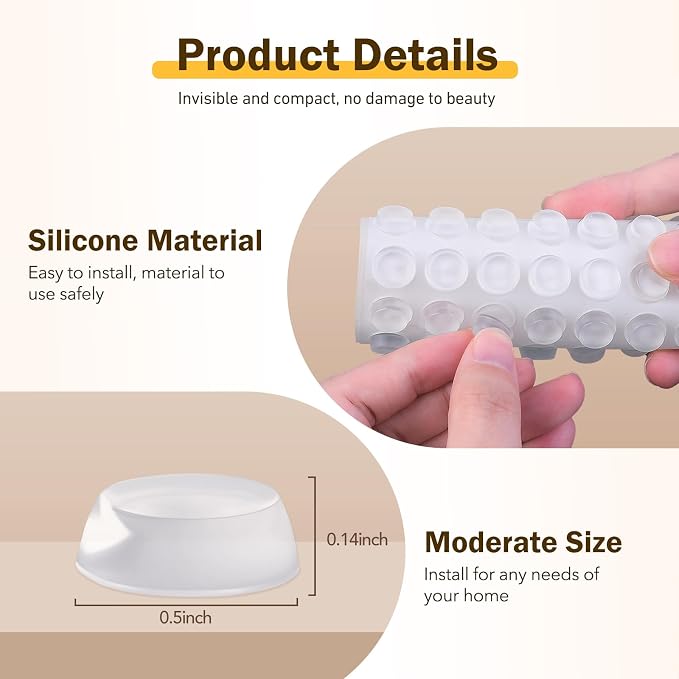 Silicone 160 Pcs Cabinet Door Bumpers Round, Self Adhesive Bumpers