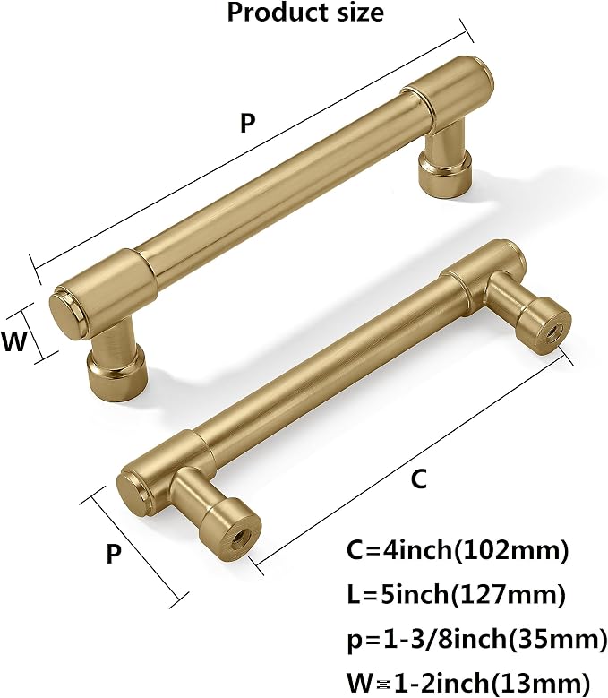 2 Pack 4 Inch(102mm) Champagne Bronze Kitchen Cabinet Handles Warm Brass Cabinet Pulls Gold Kitchen Cabinet Hardware for Cupboard Drawer Pulls Dresser Handle